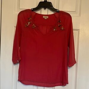 Style & Co. Red Embellished 3/4 Sleeve Blouse